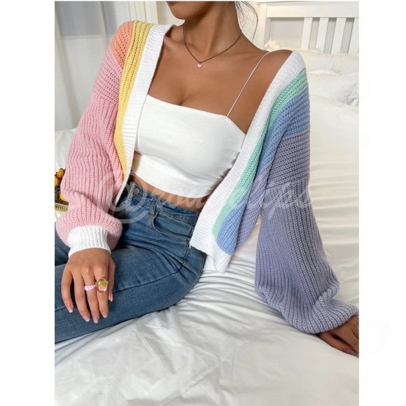 Multicolor Color-block Open Front Cardigan Long Sleeve - Picture 9 of 10